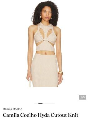 Camila Coelho Hydá Cutout Ribbed Knit Crop Top - Neutral Beige